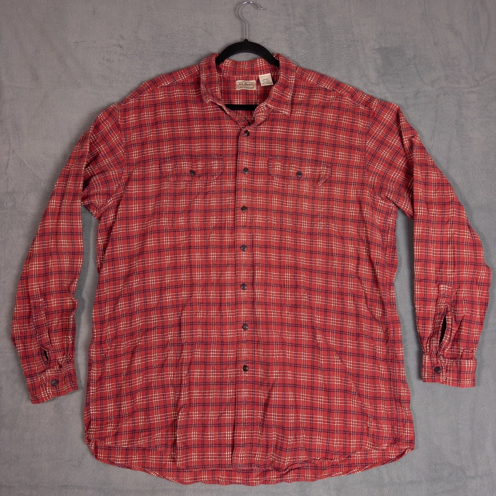 L.L. Bean Button Down Shirt Mens XXL Tall Red Plaid Long Sleeve Cotton Good